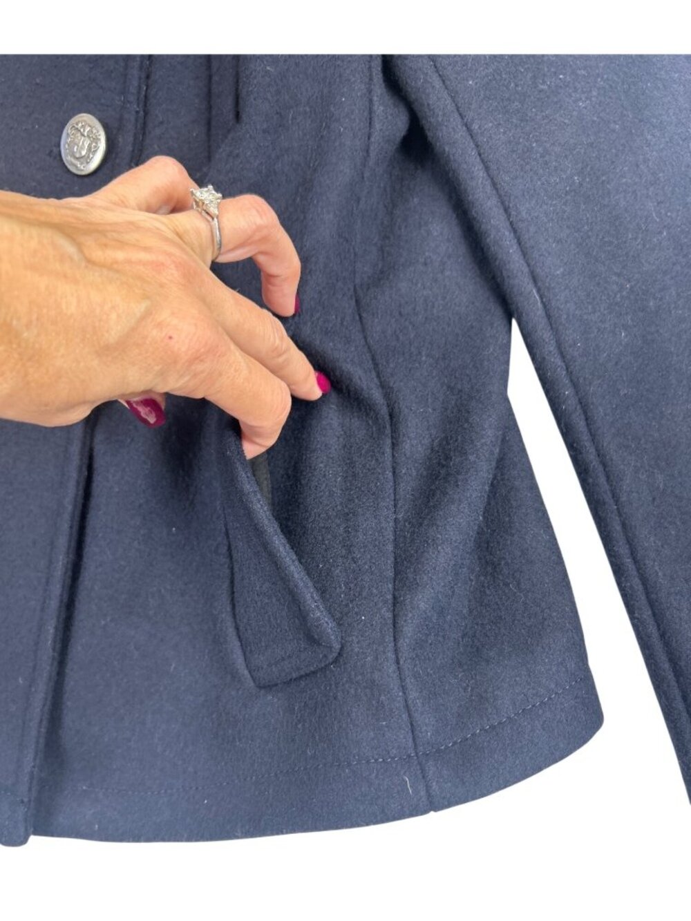 Gap Women’s M Navy Blue Wool Double Breasted Peacoat Crest Buttons Preppy - Picture 8 of 15